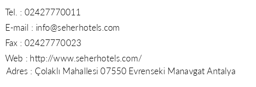 Seher Sun Palace Resort & Spa telefon numaralar, faks, e-mail, posta adresi ve iletiim bilgileri